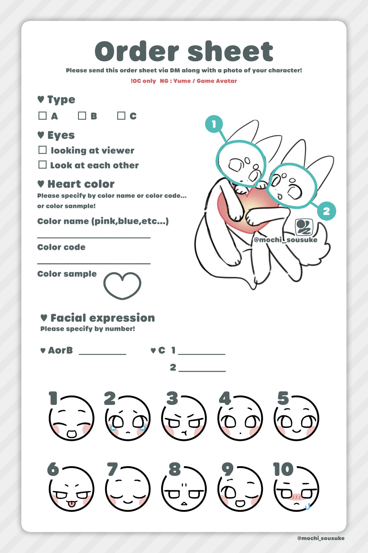 Hugs heart YCH oeder sheet